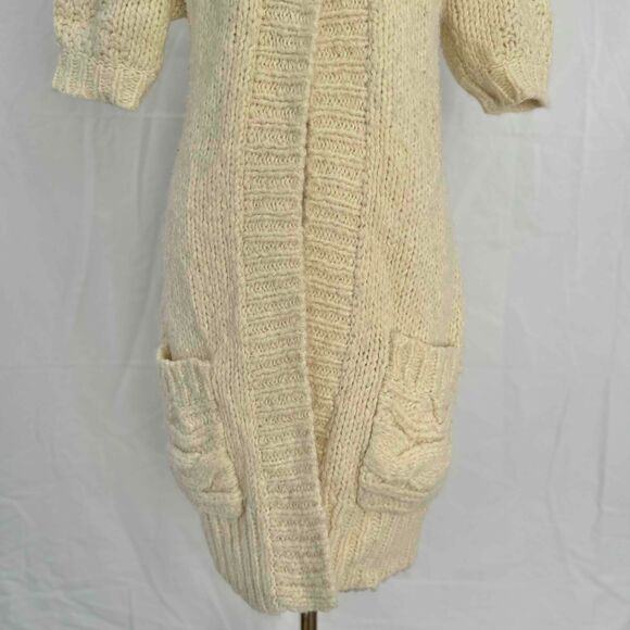 Free People Short Sleeve Cardigan Women XS Chunky Cable Knit Long Bohemian Retro - Picture 4 of 16